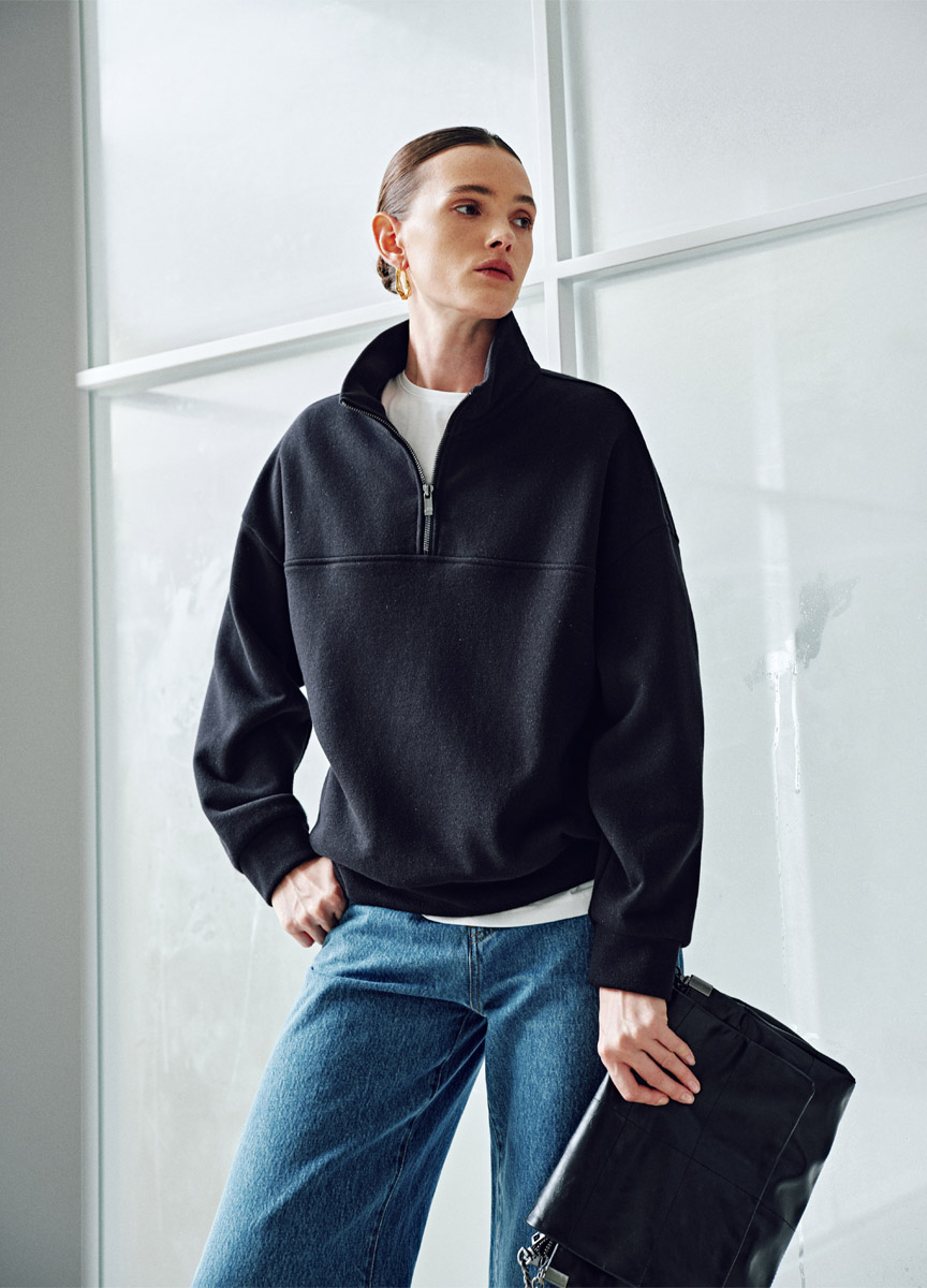 休閒立領混棉長袖上衣